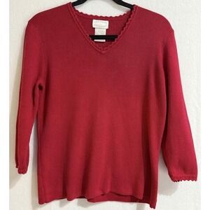 Designers Originals Sweater Women Medium Red V Neck Long Sleeve Pullover Casual